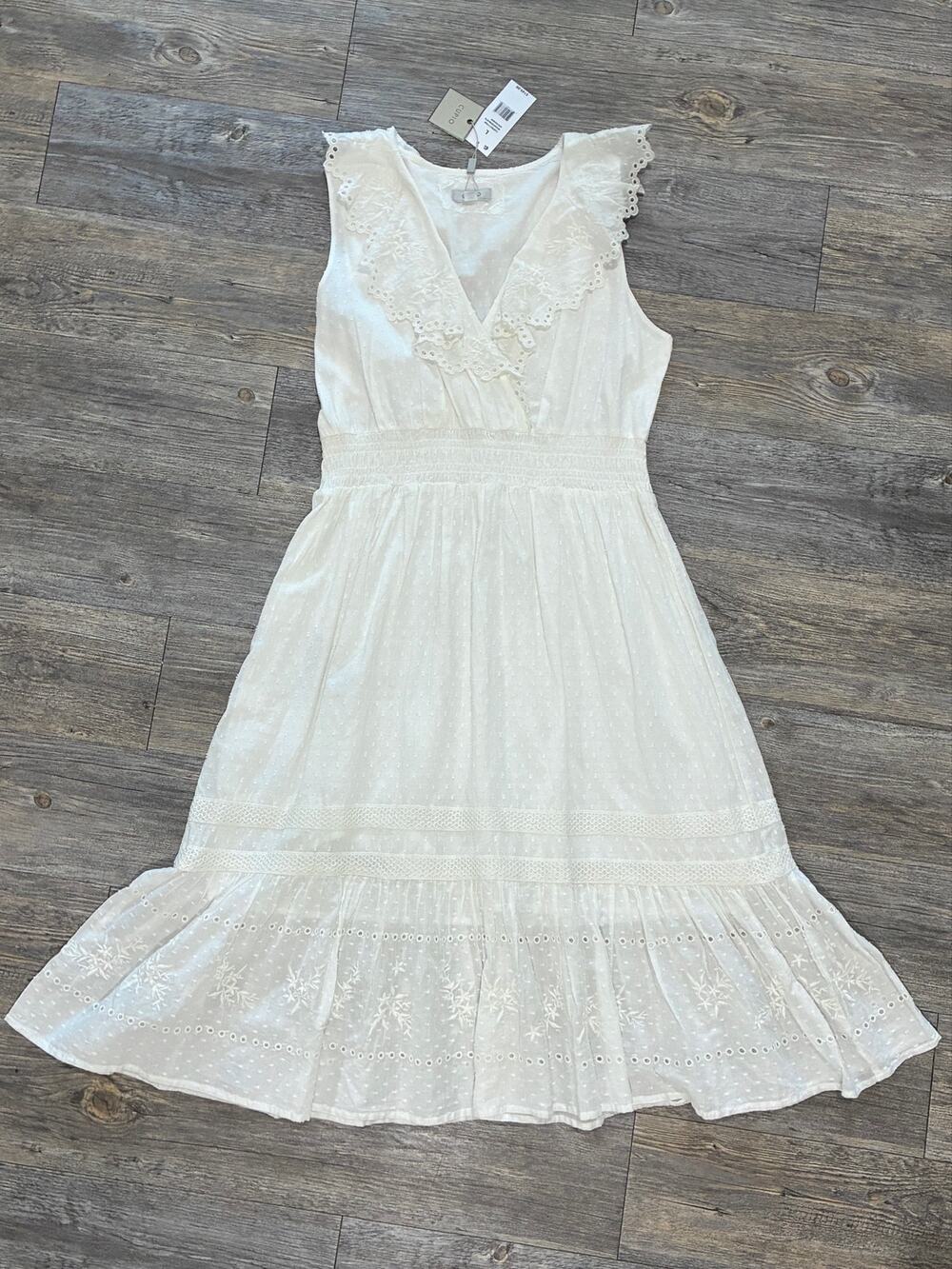 NWT Cupio Cottagecore Dress Eyelet Ruffle Neckline Smocked Waist Cowgirl Large